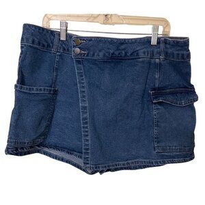 No Boundaries Womens Denim Cargo Skort skirt/shorts Size XXXL (21) stretch